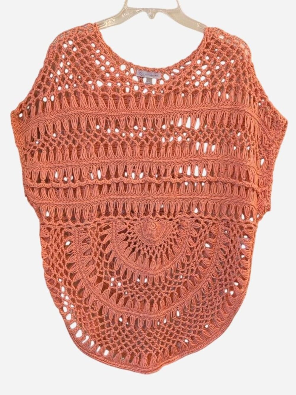 Dressbarn Crochet Tunic Cover Up Size L | Coral Pink Beach Top
